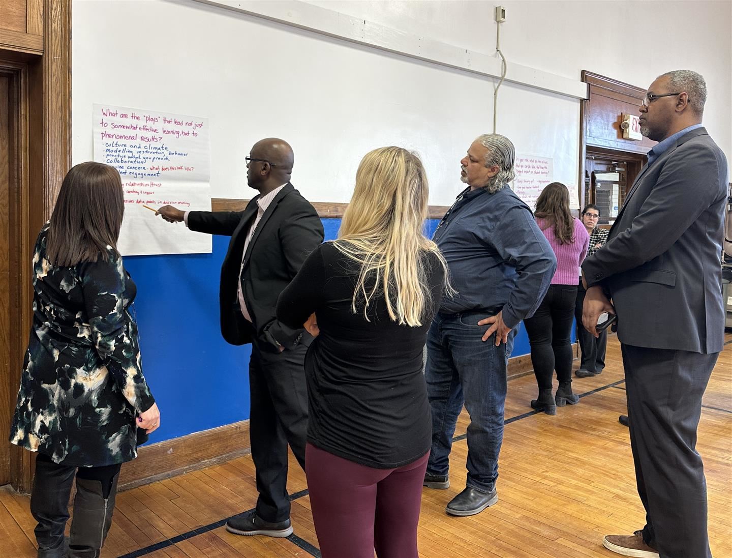  Central office staff engage in an activity around an element of the book, "Leverage Leadership," du
